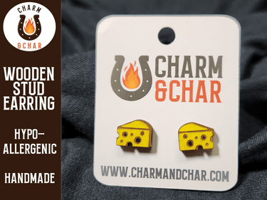 Cheese Wood Stud Earrings - Food Fashion Earring - Stud Earring - Charm and Char